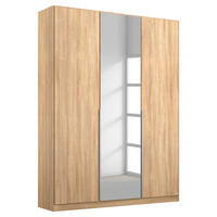 GARDEROB MED GÅNGJÄRN 136/229/54 cm 3-dörrar - Sonoma ek/aluminiumfärg, Modern, metall/trämaterial (136/229/54cm) - Rauch Möbel