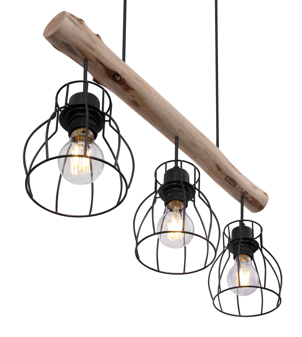 HÄNGELEUCHTE 60/13,6/140 cm    - Schwarz/Naturfarben, Natur, Holz/Metall (60/13,6/140cm) - Globo