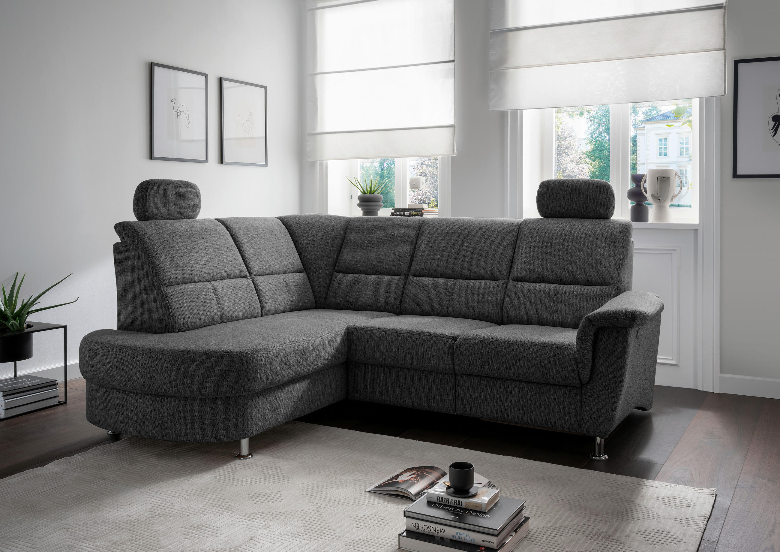 ECKSOFA in Chenille Anthrazit  - Chromfarben/Anthrazit, Konventionell, Textil/Metall (184/231cm) - Livetastic