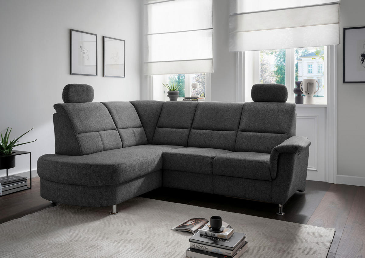 ECKSOFA in Chenille Anthrazit  - Chromfarben/Anthrazit, Konventionell, Textil/Metall (184/231cm) - Livetastic