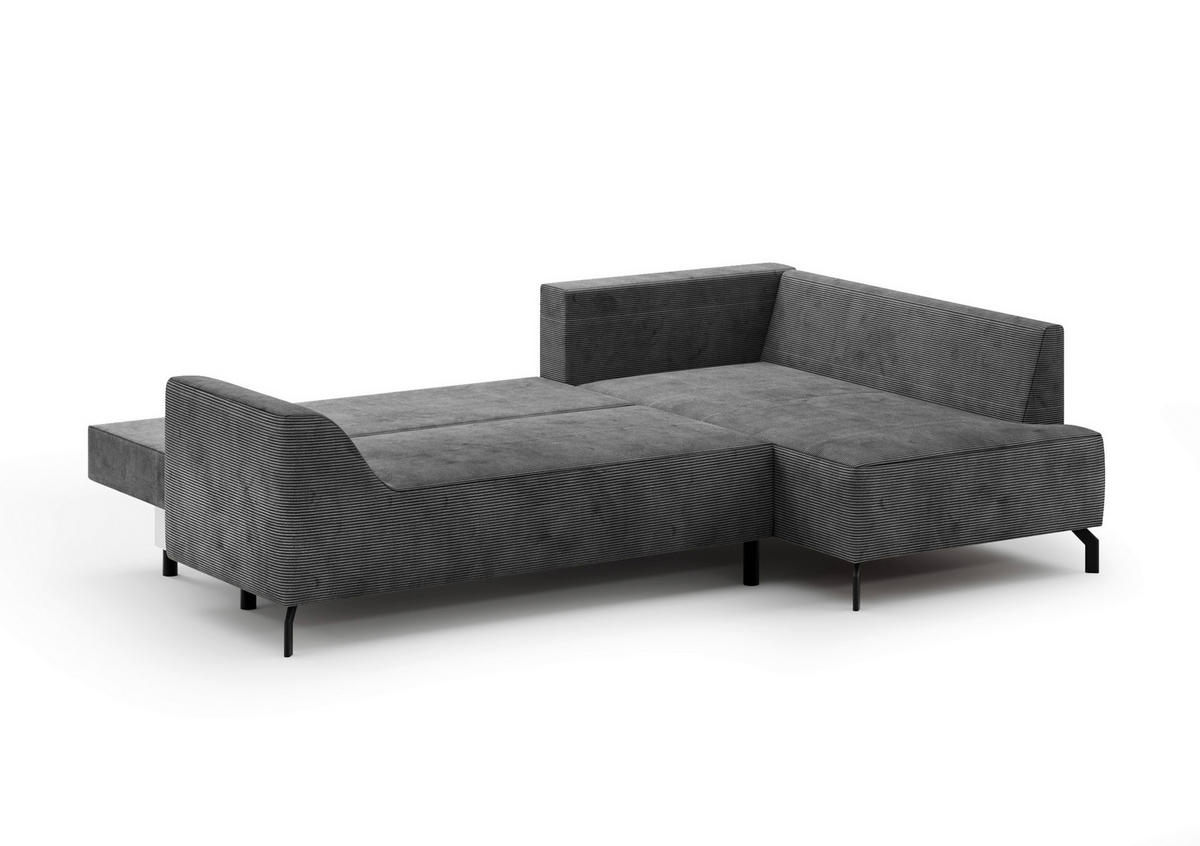 ECKSCHLAFSOFA  mit Bettkasten erhältlich, seitenverkehrt erhältlich, Schlafen auf Sitzhöhe, Bettfunktion erhältlich, Rücken echt Cord Silberfarben  - Silberfarben/Schwarz, Design, Textil/Metall (273/167cm) - MID.YOU