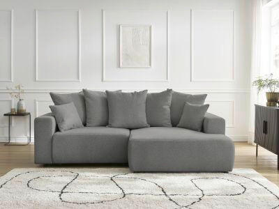 ECKSOFA Ottomane rechts  ATILLA Dunkelgrau Flachgewebe  - Dunkelgrau/Schwarz, MODERN, Kunststoff/Textil (244/149cm)