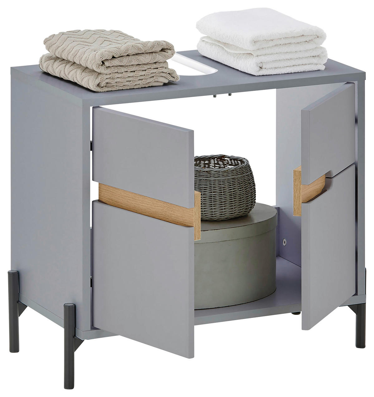 WASCHBECKENUNTERSCHRANK 60/55/35 cm  - Eichefarben/Hellgrau, Basics, Holzwerkstoff/Metall (60/55/35cm) - MID.YOU