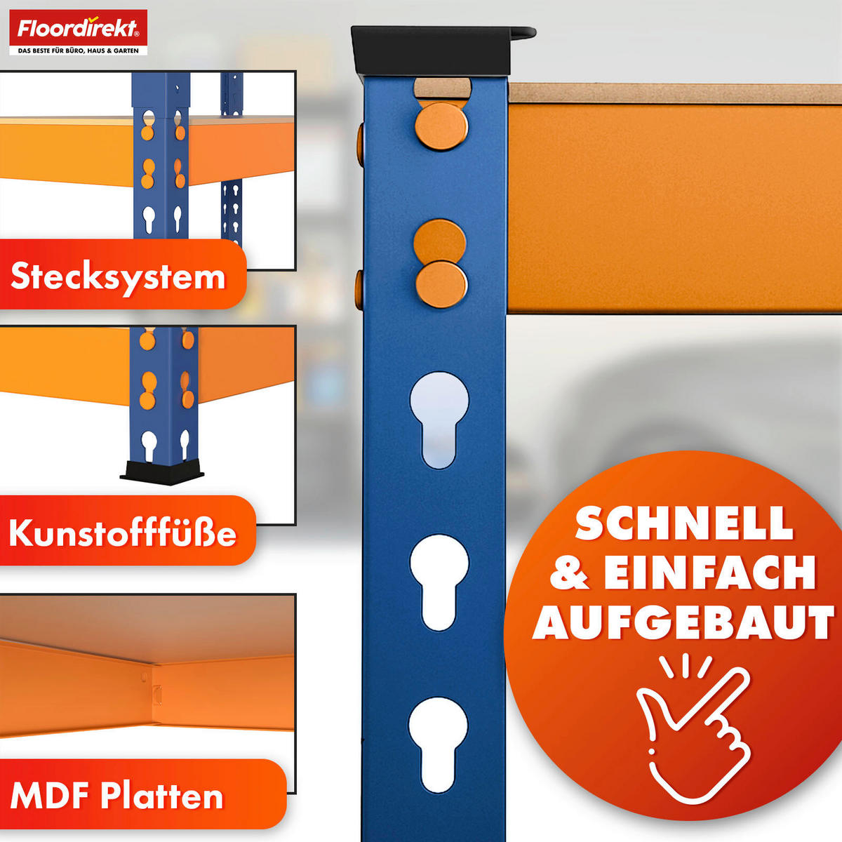 SCHWERLASTREGAL 90/180/45 cm  - Orange, Basics, Naturmaterialien/Metall (90/180/45cm) - Floordirekt