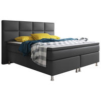 Boxspringbett mit Topper /  in Anthrazit  - Anthrazit/Silberfarben, KONVENTIONELL, Leder/Textil (200/125/210cm) - MID.YOU