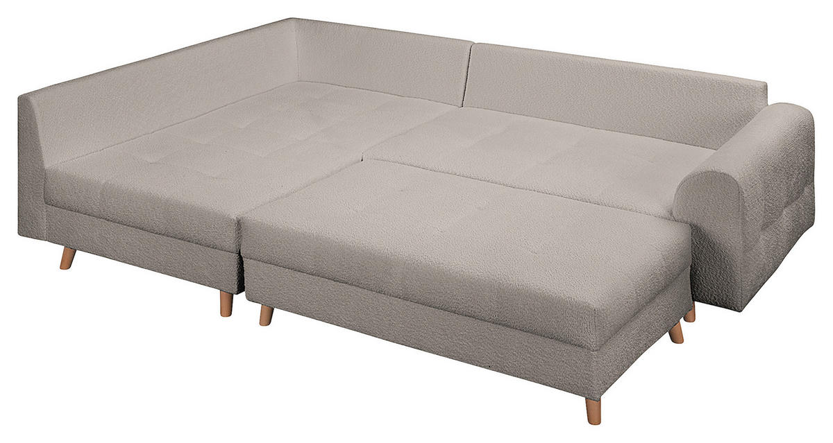 ECKSOFA inkl. Hocker Ariella Grau Bouclé  - Naturfarben/Grau, Design, Holz/Textil (161/231cm) - Livetastic