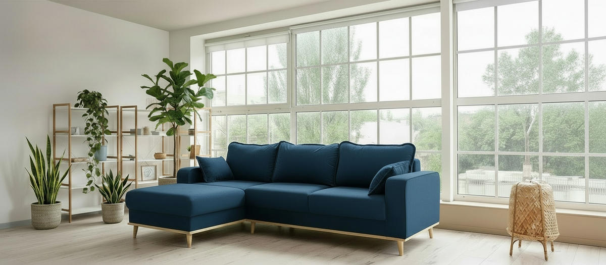 ECKSOFA Beata in Mikrofaser Blau  150/230 cm  - Wengefarben/Blau, Design, Holz/Textil (150/230cm) - Livetastic