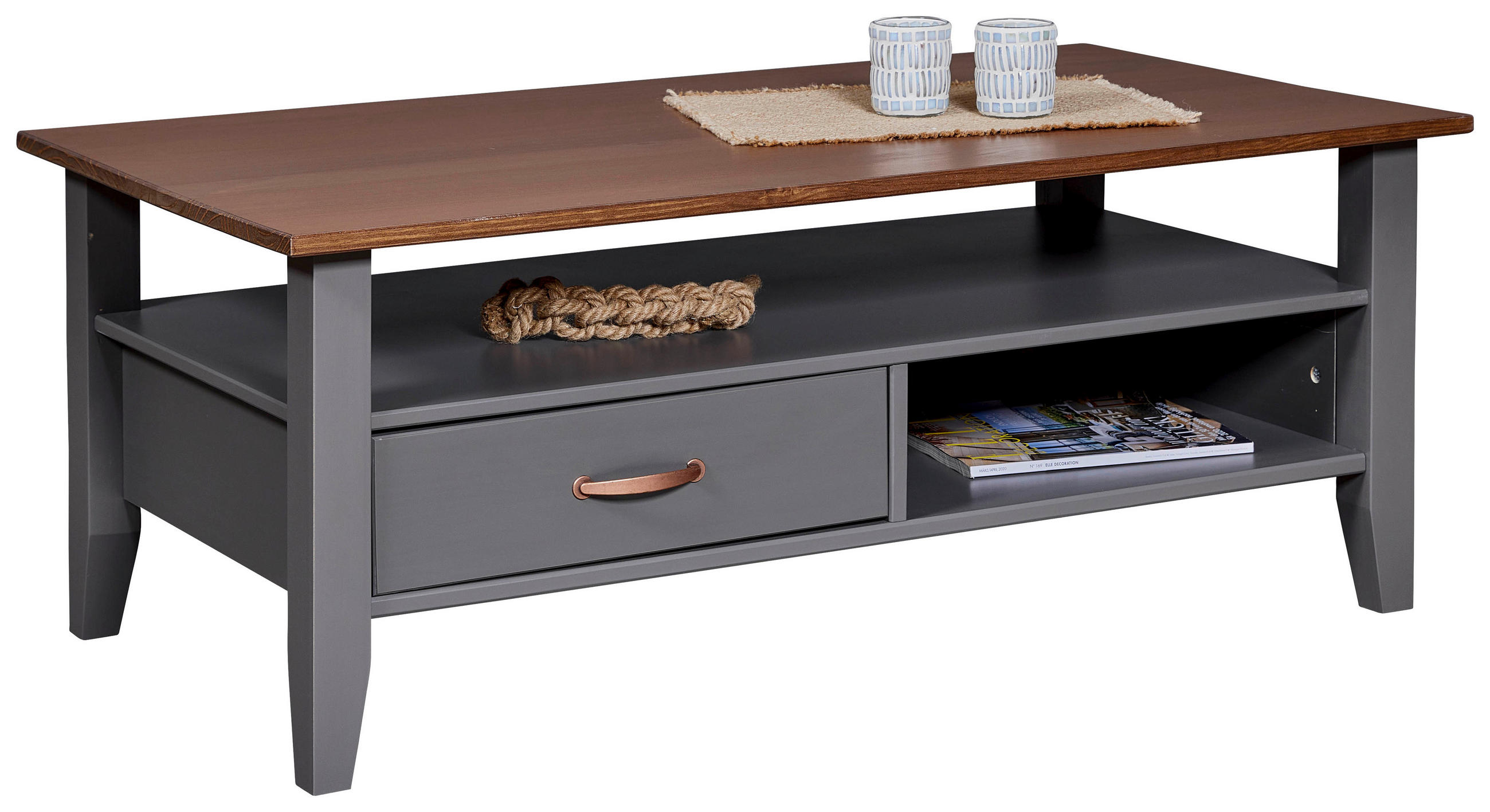 COUCHTISCH Kiefer massiv 115/60/45 cm rechteckig Braun, Grau  - Braun/Grau, Design, Holz (115/60/45cm) - Livetastic