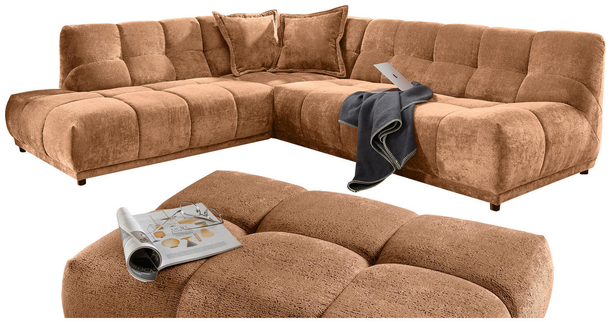 ECKSOFA Chenille Koralle  - Koralle/Schwarz, Modern, Kunststoff/Textil (250/284cm) - Livetastic