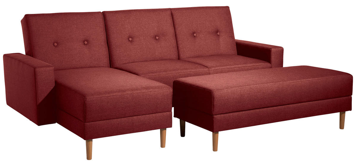 ECKSCHLAFSOFA in Flachgewebe Rot  - Rot/Erlefarben, Design, Holz/Textil (230/93/152cm) - Max Winzer