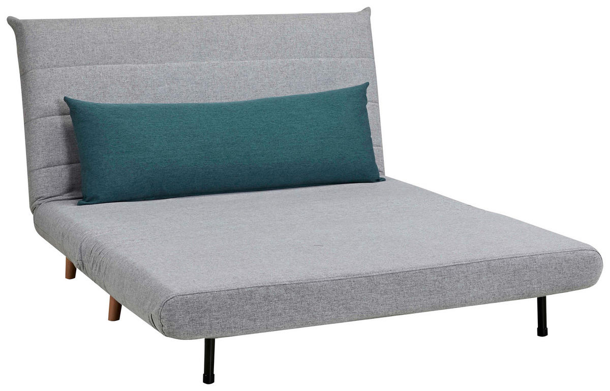SCHLAFSOFA Webstoff Grau  - Blau/Naturfarben, MODERN, Holz/Kunststoff (125/84/91cm) - Livetastic