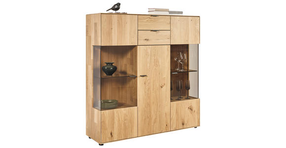HIGHBOARD Wildeiche  136,9/138,3/37,1 cm  - Wildeiche/Schwarz, Natur, Glas/Holz (136,9/138,3/37,1cm) - Valnatura