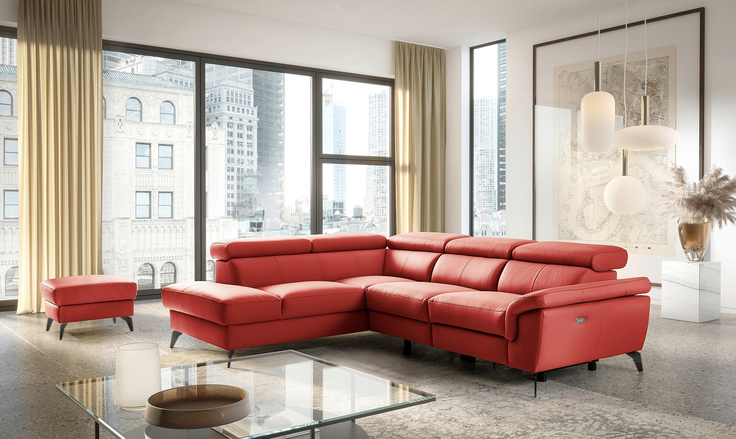 ECKSOFA Lederlook Echtleder Rot  - Rot/Schwarz, Design, Leder/Textil (210/265cm) - Livetastic