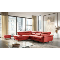 ECKSOFA SONO in Lederlook Echtleder Rot Armteilverstellung, Kopfteilverstellung  210/265 cm  - Rot/Schwarz, Design, Leder/Textil (210/265cm) - Livetastic
