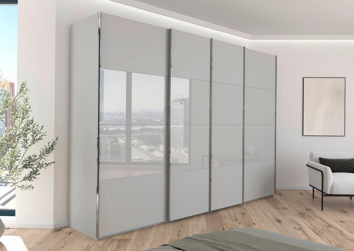 SCHWEBETÜRENSCHRANK 316/235/68 cm 4-türig Seidengrau  - Chromfarben/Seidengrau, KONVENTIONELL, Glas/Holzwerkstoff (316/235/68cm) - Novel