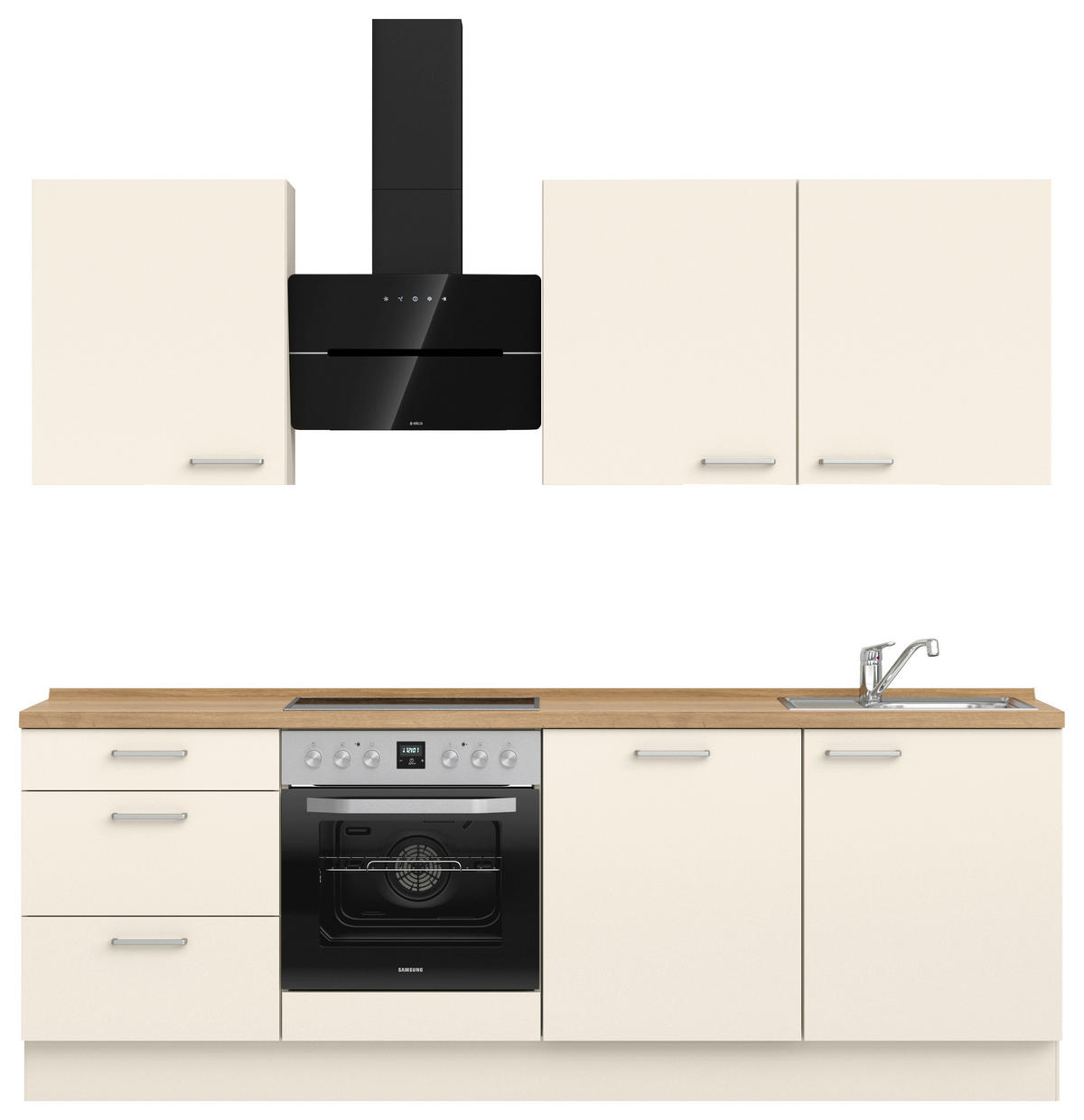 KÜCHENBLOCK 240 cm   in Eichefarben, Magnolie  - Edelstahlfarben/Eichefarben, MODERN, Holzwerkstoff/Metall (240cm) - Nobilia