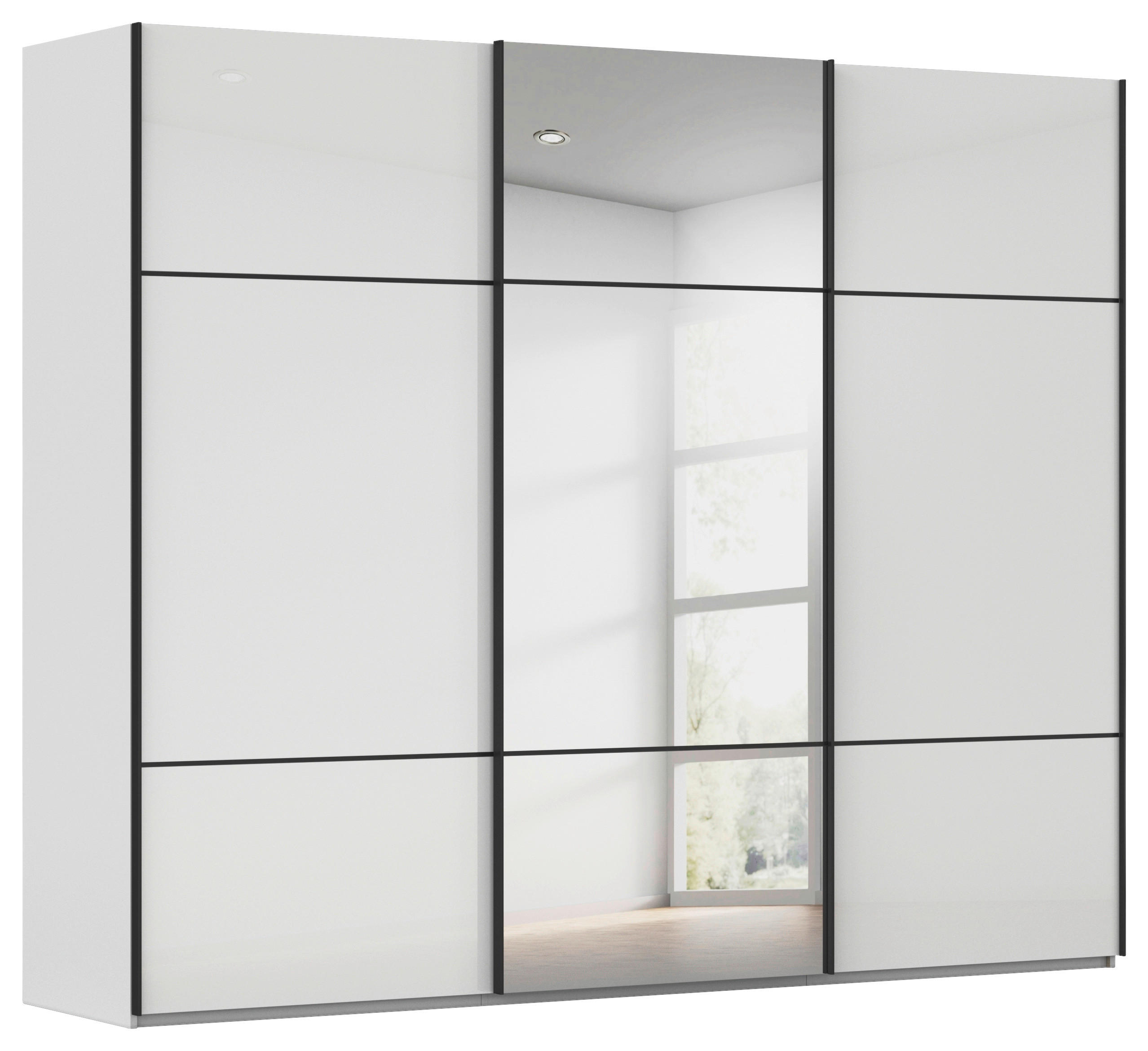 SCHWEBETÜRENSCHRANK 242/223/68 cm,  in Grau, Weiß, 3 Tür(en)  - Schwarz/Weiß, KONVENTIONELL, Glas/Holzwerkstoff (242/223/68cm) - Novel