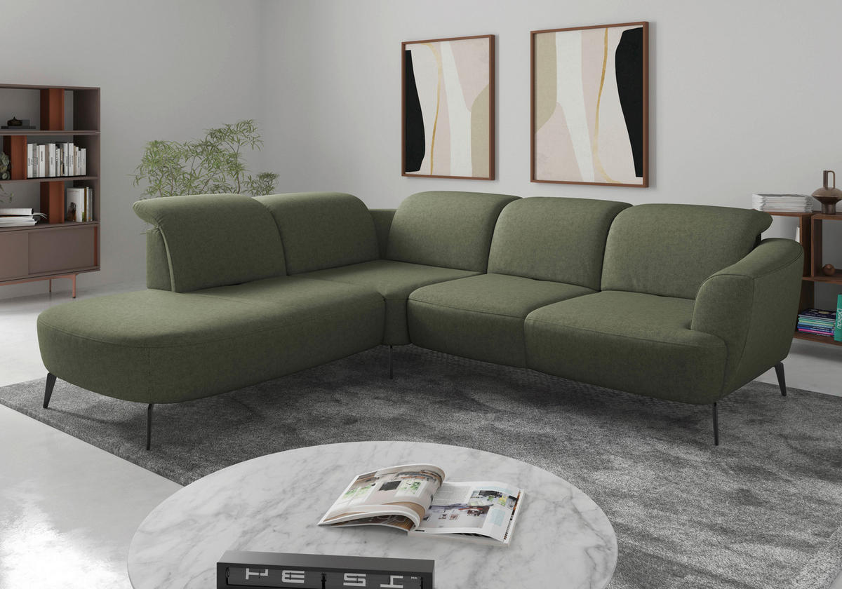 ECKSOFA ZOE E Olivgrün Flachgewebe  - Schwarz/Olivgrün, KONVENTIONELL, Textil/Metall (267/300cm) - Sit & More
