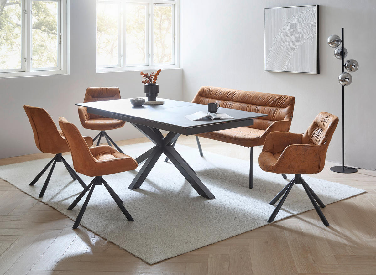 ESSTISCH 200-240/99,6/76 cm  Metall, Glas, Keramik ausziehbar rechteckig Schwarz, Dunkelgrau  - Dunkelgrau/Schwarz, Design, Glas/Keramik (200-240/99,6/76cm) - home24