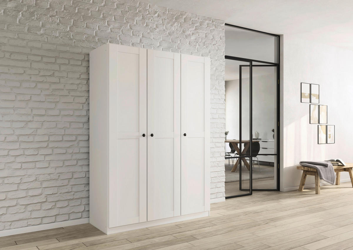 DREHTÜRENSCHRANK 135/197/54 cm,  in Weiß, 3-türig  - Schwarz/Weiß, KONVENTIONELL, Holzwerkstoff/Kunststoff (135/197/54cm) - home24