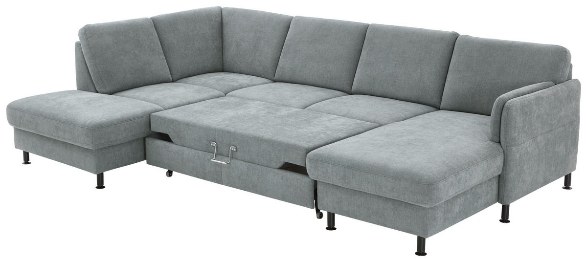 WOHNLANDSCHAFT in Webstoff Blaugrau  - Blaugrau/Schwarz, Konventionell, Textil/Metall (200/305/168cm) - Voleo