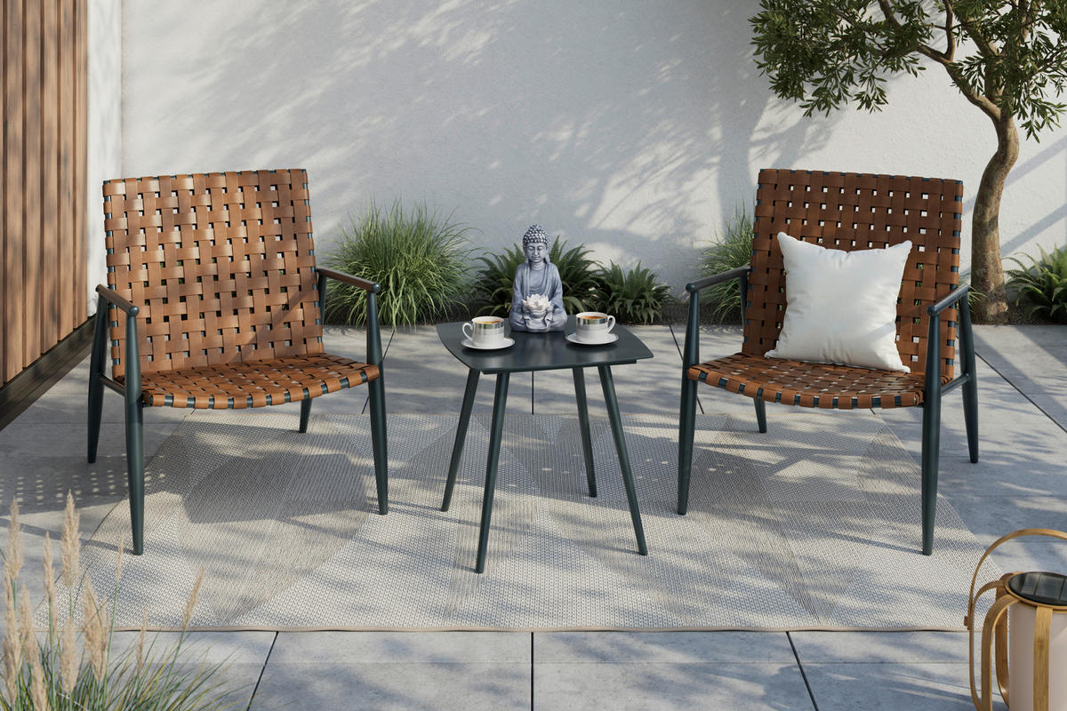 BALKONSET  3-teilig  - Schwarz/Braun, Modern, Glas/Kunststoff (178/72.3/77.5cm) - Ambia Garden