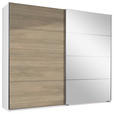 SCHWEBETÜRENSCHRANK  in Weiß, Eichefarben, Hickory  - Eichefarben/Alufarben, Design, Glas/Holzwerkstoff (225/210/65cm) - Carryhome