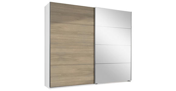 SCHWEBETÜRENSCHRANK  in Weiß, Eichefarben, Hickory  - Eichefarben/Alufarben, Design, Glas/Holzwerkstoff (225/210/65cm) - Carryhome