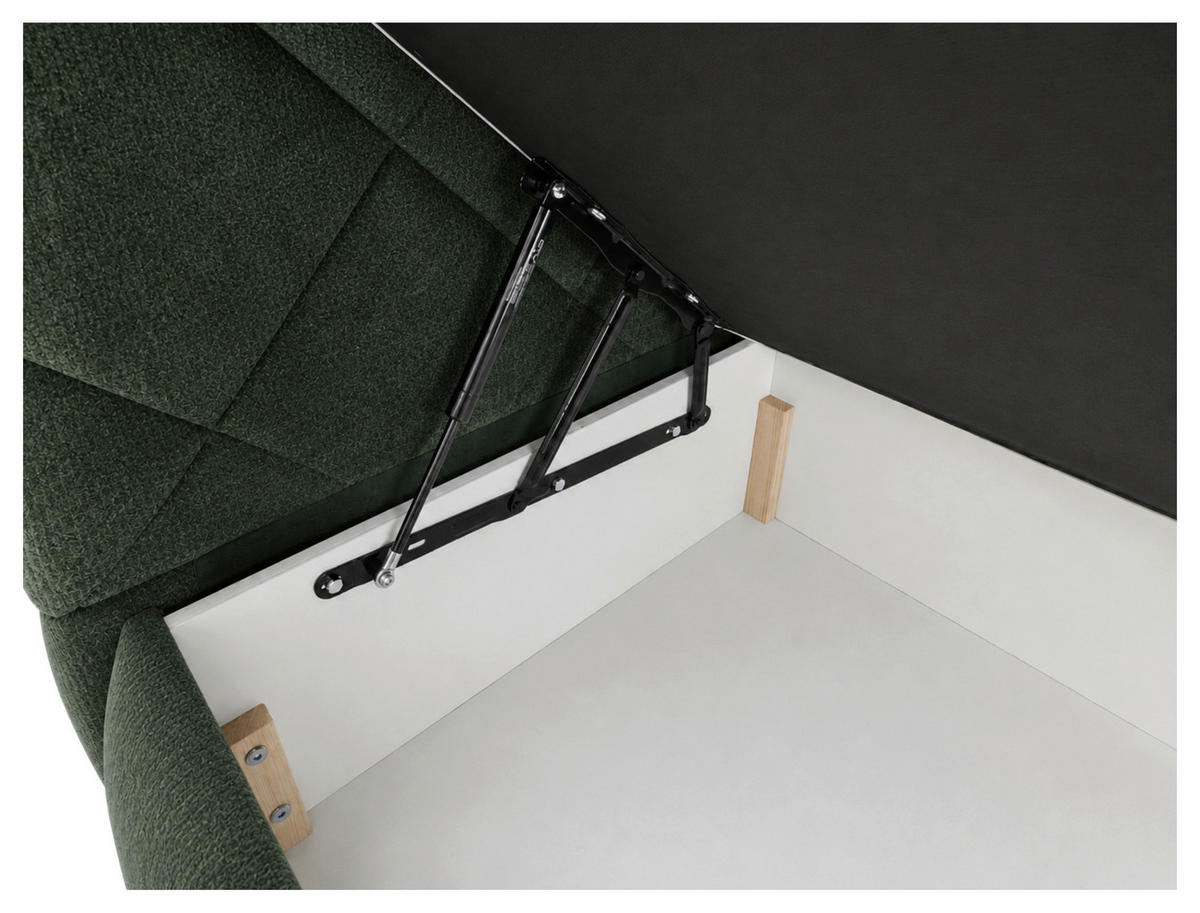 BOXBETT 180/200 cm,  in Grün, gepolstertes Kopfteil, Bettkasten, Topper, Matratzen, H3 + H3 = fest  - Schwarz/Grün, Design, Kunststoff/Textil (180/200cm) - Chameo