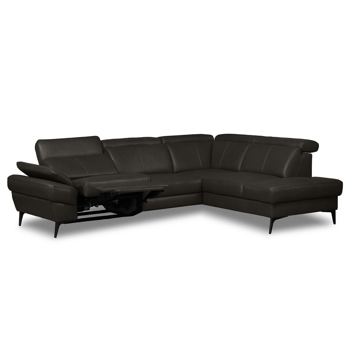 ECKSOFA Lederlook Echtleder Dunkelbraun  - Dunkelbraun/Schwarz, Design, Leder/Textil (264/211cm) - Livetastic