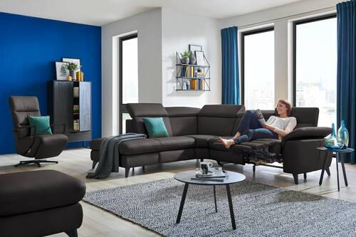 ECKSOFA in Echtleder Dunkelbraun  - Dunkelbraun/Schwarz, Design, Leder/Metall (239/285cm) - Cantus