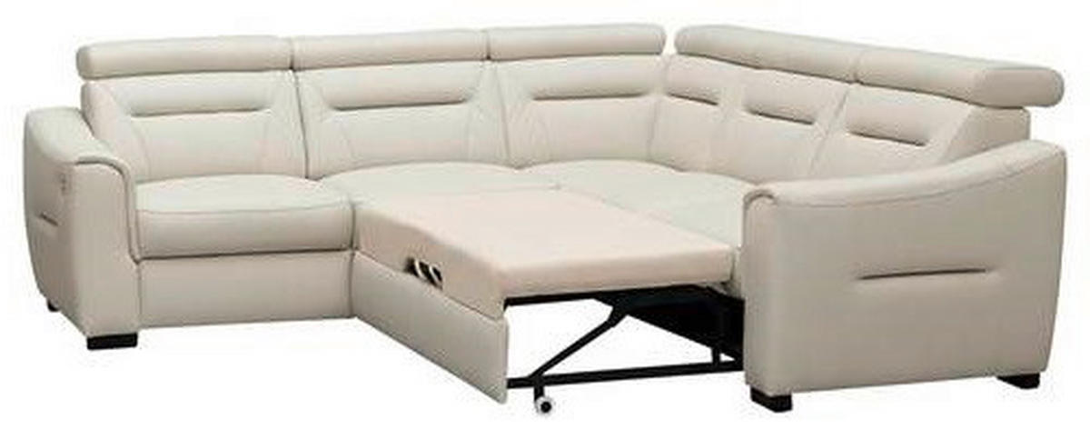 ECKSOFA Creme Echtleder Lederlook Schlaffunktion, Rücken echt, Relaxfunktion, Kopfteilverstellung  - Wengefarben/Creme, Design, Leder/Holz (260/260cm) - Celina Home