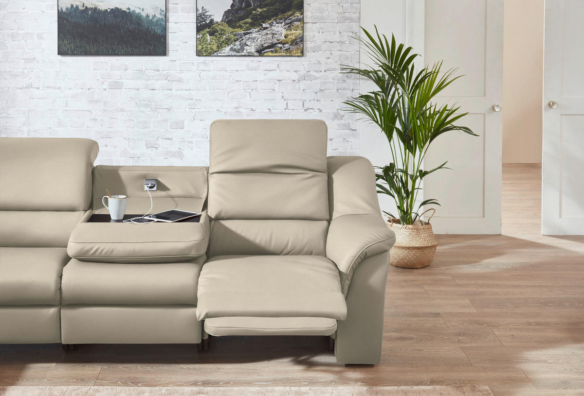 ECKSOFA  in Echtleder Seidengrau  260/324 cm  - Seidengrau/Schwarz, KONVENTIONELL, Leder/Kunststoff (260/324cm) - Cantus