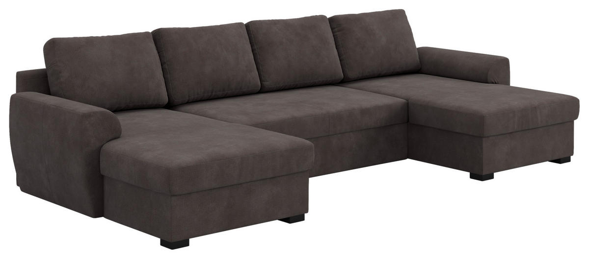 SJEDEĆA GARNITURA tekstil  smeđa   - smeđa/crna, Trend, tekstil/plastika (154/327/86cm) - MID.YOU