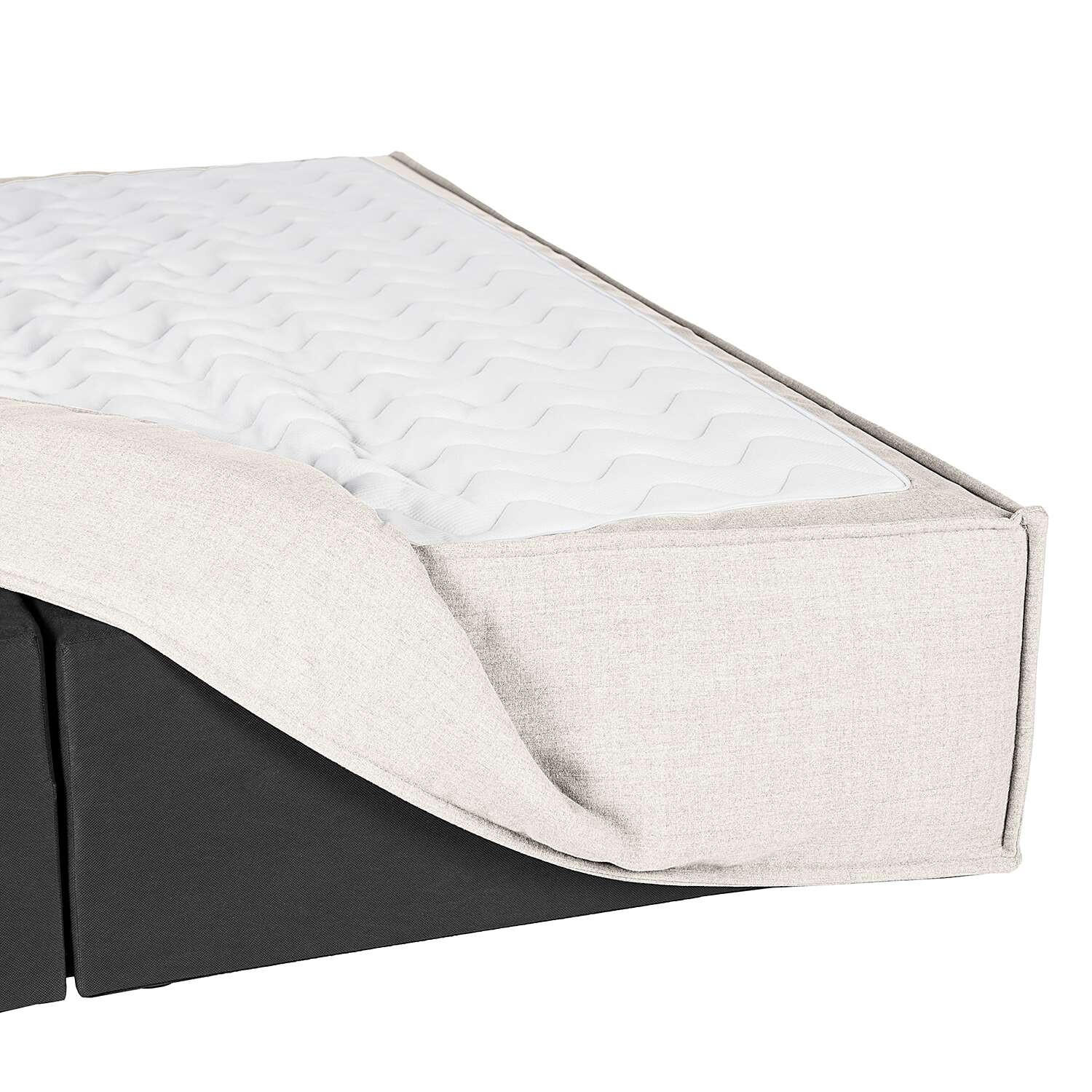 Thumbnail - home24 Boxspringbett, Creme, Textil, H2 + H3, 7-Zonen, Höhe ca. 24 cm, 140x220 cm, Topper durchgehend, Partnermatratze m...