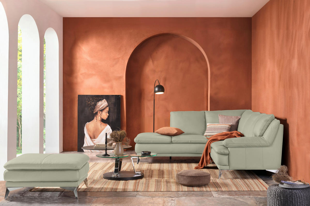 ECKSOFA Taupe Echtleder  - Taupe/Chromfarben, Design, Leder/Metall (224/252cm) - Novel