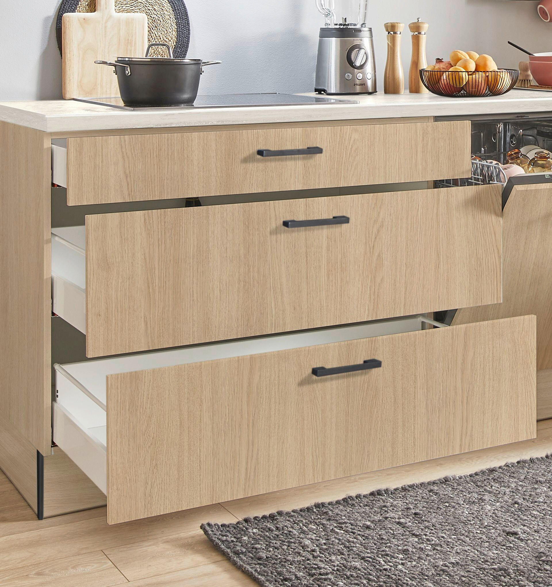 KÜCHENBLOCK PN 100 370 cm  in Eichefarben, Beigebraun  - Eichefarben/Beigebraun, Design, Holzwerkstoff/Metall (370cm) - Pino