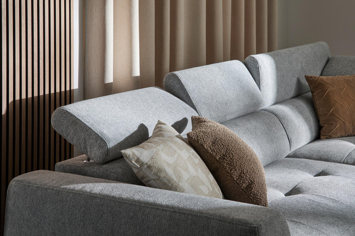 ECKSOFA in Struktur Hellgrau  - Hellgrau/Schwarz, Design, Kunststoff/Textil (284/205cm) - MID.YOU