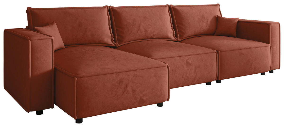 ECKSOFA Terracotta Webstoff Zierkissen, Rückenkissen, Rücken echt  - Terracotta/Schwarz, MODERN, Kunststoff/Textil (153/350cm) - Xora