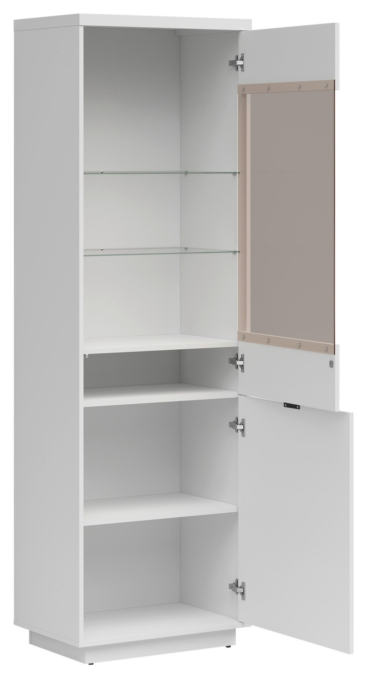 VITRINE in Weiß, Weiß Hochglanz  - Weiß Hochglanz/Schwarz, Design, Glas/Holzwerkstoff (64/200,5/42,5cm)