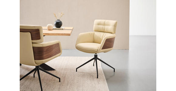 ARMLEHNSTUHL  Lederauswahl, Wippfunktion, Sitzfläche 360° drehbar, automatische Rückholfunktion  Echtleder  - Beige/Walnussfarben, Design, Leder/Holz (62/92/66cm) - Dieter Knoll