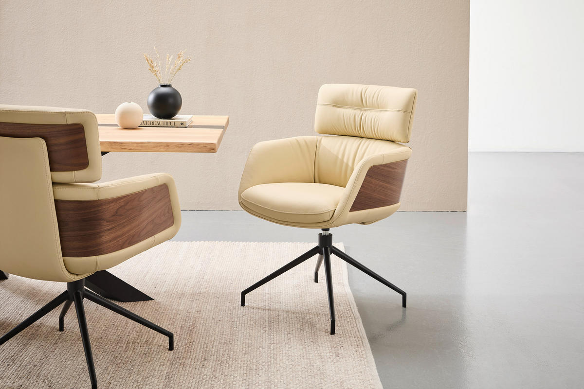 ARMLEHNSTUHL  in Eisen Echtleder pigmentiert  - Beige/Walnussfarben, Design, Leder/Holz (62/92/66cm) - Dieter Knoll