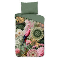 BETTWÄSCHE HIP Satin 140/200 cm  - Dunkelgrün/Rosa, Design, Textil (140/200cm)