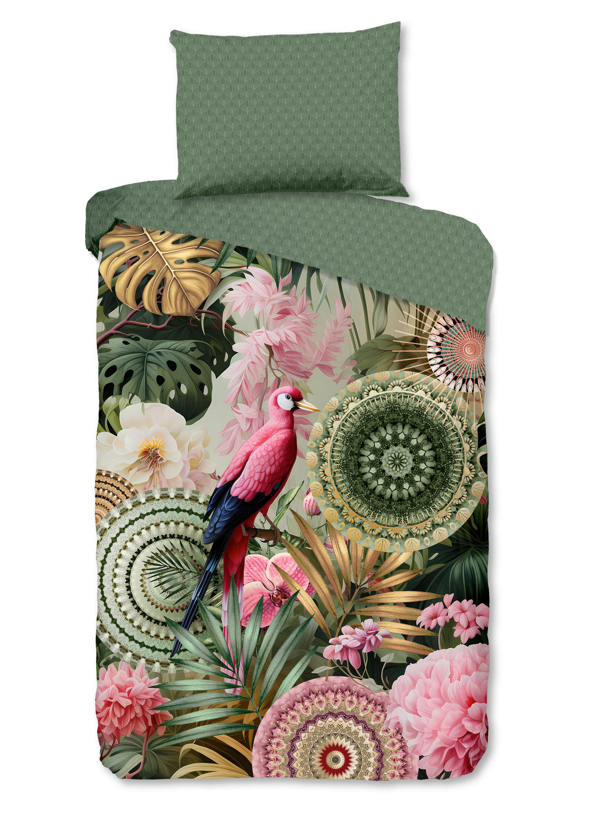 BETTWÄSCHE HIP Satin 140/200 cm  - Dunkelgrün/Rosa, Design, Textil (140/200cm)