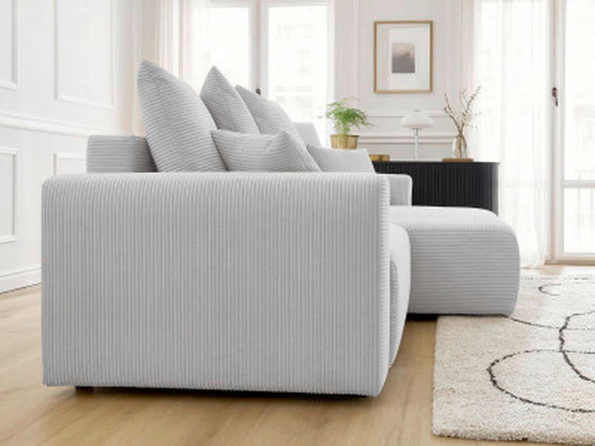 ECKSOFA Ottomane rechts  ATILLA Hellgrau Cord  - Hellgrau/Schwarz, MODERN, Kunststoff/Textil (244/149cm)