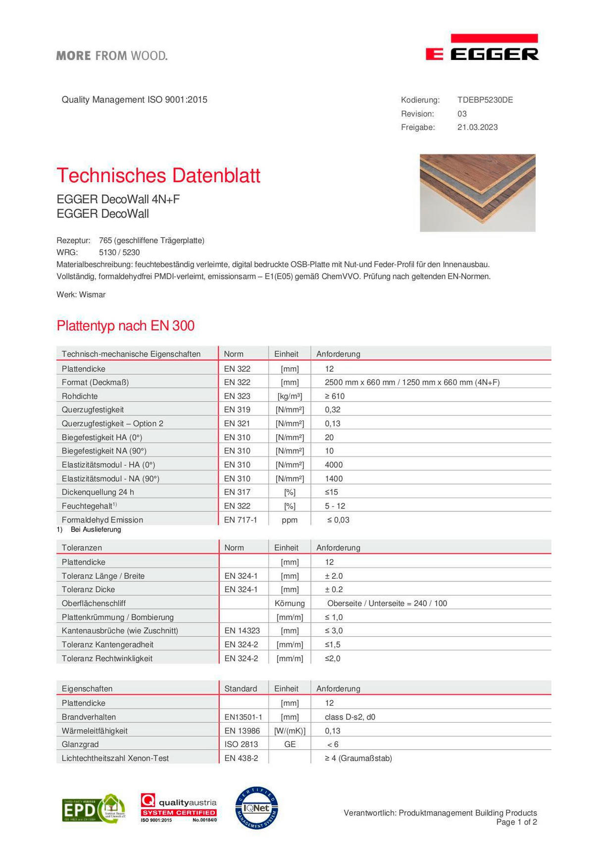 DECOWALL LOVELAND EICHE 3 Stück  - Eichefarben, Design, Naturmaterialien (125/66/1.2cm) - Egger Holzwerkstoffe