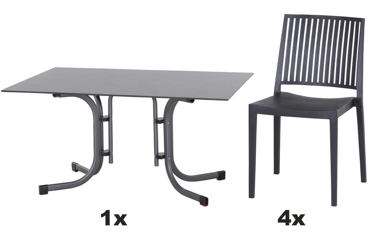 GARTENGARNITUR 5-teilig Stahl 5-teilig  - Anthrazit, Basics, Kunststoff/Metall (57/80/56cm) - Siena Garden