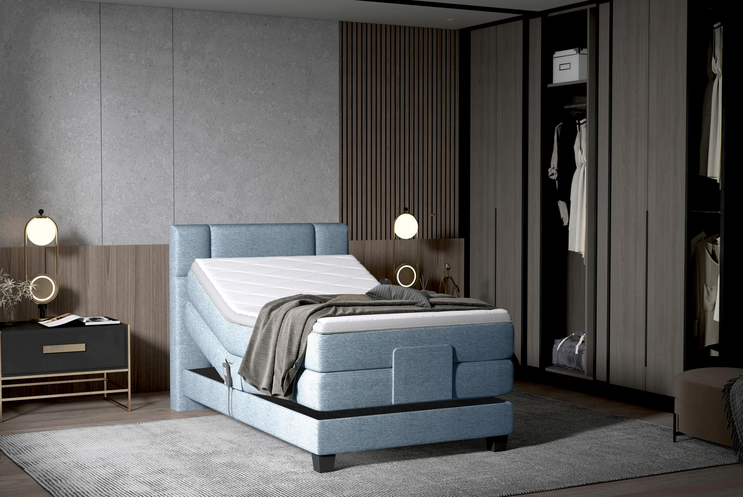 BOXSPRINGBETT 100/200 cm  in Hellblau  - Schwarz/Hellblau, KONVENTIONELL, Holz/Kunststoff (100/200cm) - Esposa