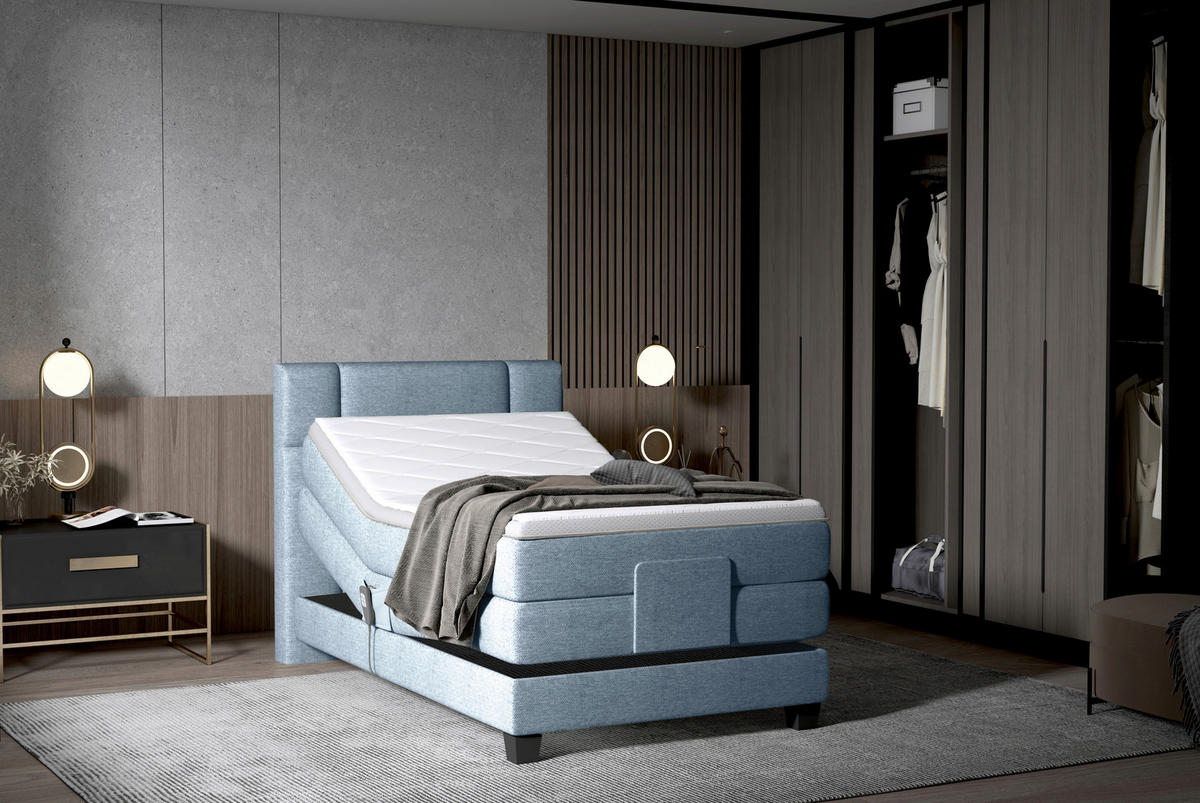 BOXSPRINGBETT 90/200 cm  in Hellblau  - Schwarz/Hellblau, KONVENTIONELL, Holz/Kunststoff (90/200cm) - Esposa