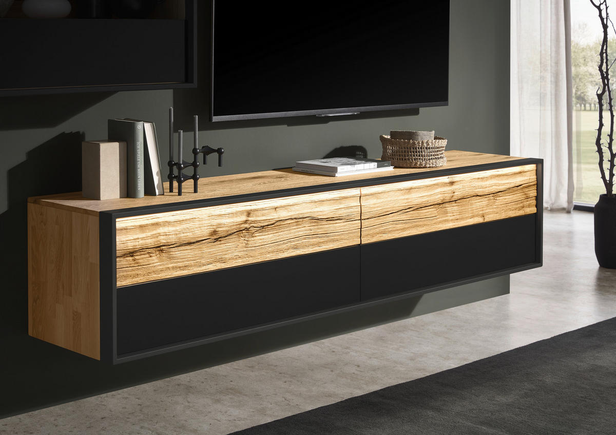 LOWBOARD  in 204/42,4/44,6 cm  - Eichefarben/Graphitfarben, Natur, Glas/Holz (204/42,4/44,6cm) - Valdera